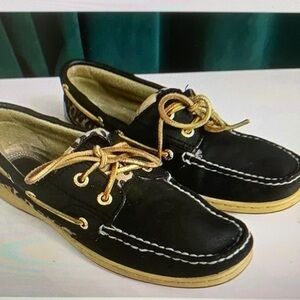 Sperry Top Sider Boat‎ Shoes Women's Size 7.5 M Dark Navy Gold STS93384